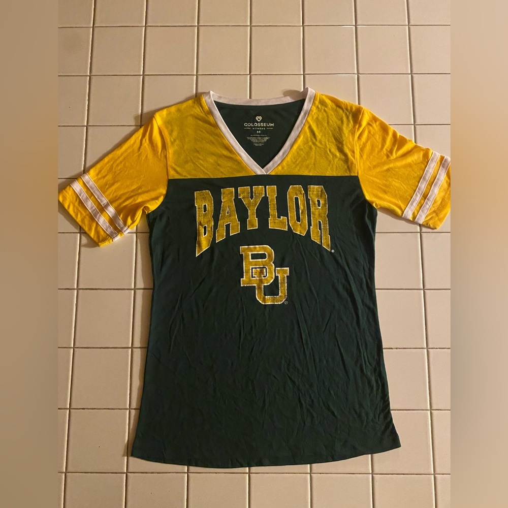 Baylor Bears BU Colosseum Kickflip V-Neck SS Yellow Tee Shirt Women's M NWT